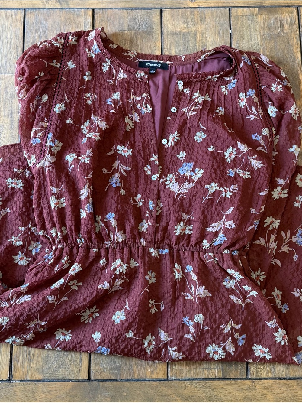 Madewell Burgundy Floral Peplum Button-Front Dress